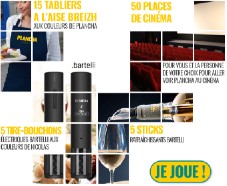 en jeu : 15 tabliers, 100 Places de cinéma, 5 tire-bouchons électriques...